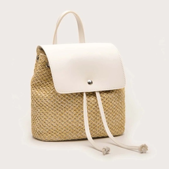 Drawstring Flap Straw Mini Backpack Bag - Picture 2 of 5
